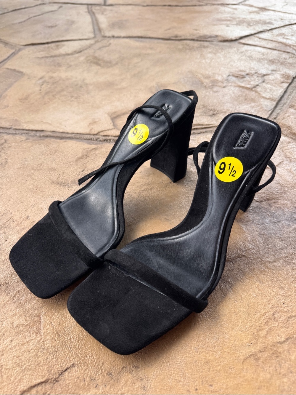 Zara Black Lace-Up Block Heel Sandals Size 9.5